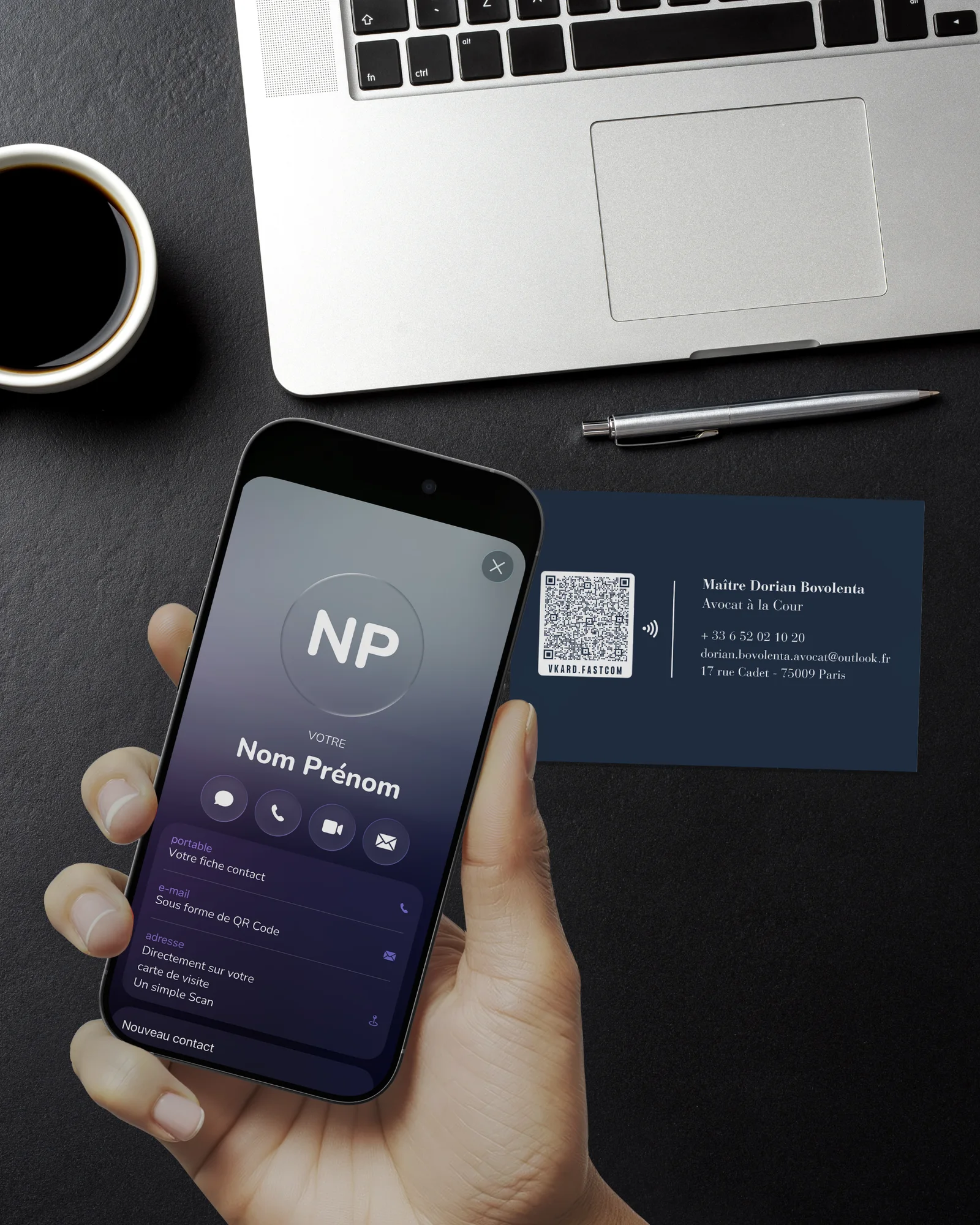 Cartes de contact numériques — Bovolenta Avocat : vue 2 fourni par FAST COM
