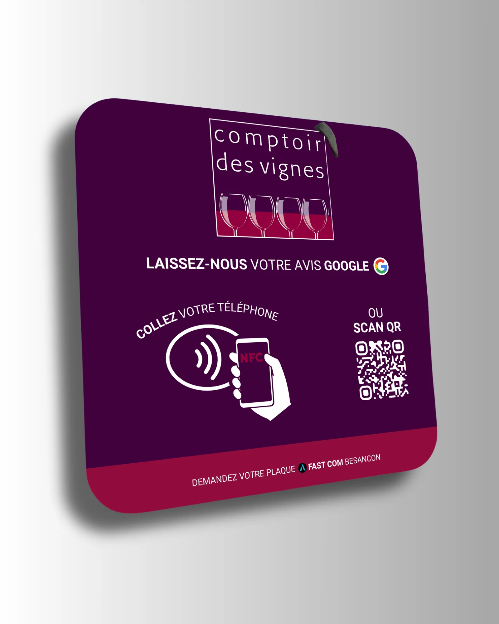 Plaques NFC personnalisées — Comptoir des Vignes : visuel principal fourni par FAST COM