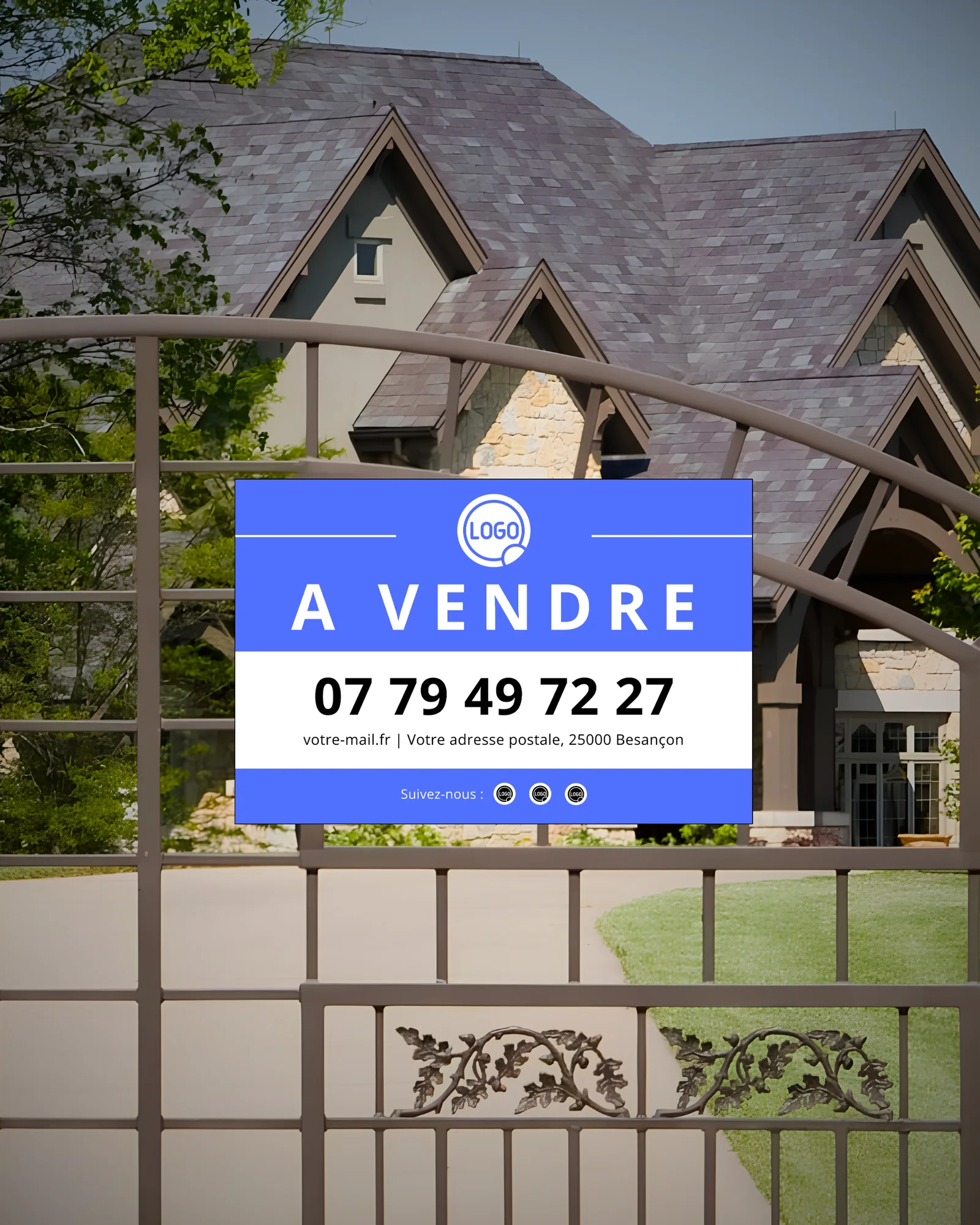 Panneau immobilier personnalisé — Client non communiqué : visuel principal fourni par FAST COM
