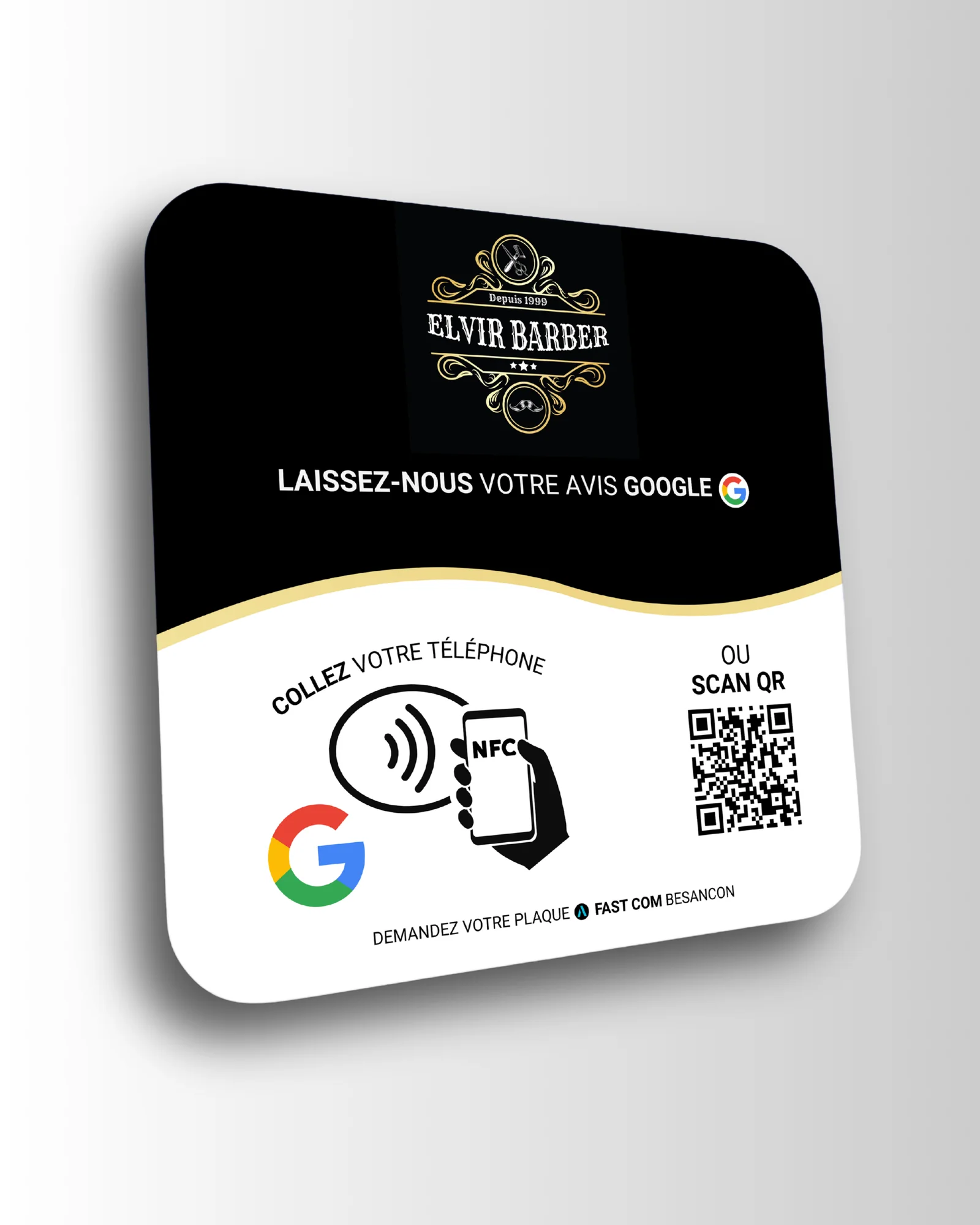 Plaque NFC — Elvir Barber : visuel principal fourni par FAST COM