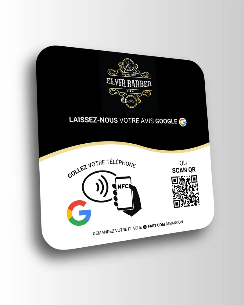 Plaque NFC — Elvir Barber : visuel principal fourni par FAST COM