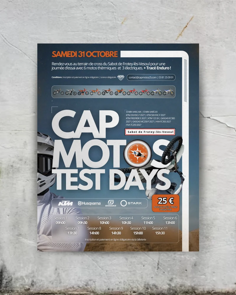 Affiche CAP MOTOS Test Days — CAP MOTOS 25 : réalisation FAST COM
